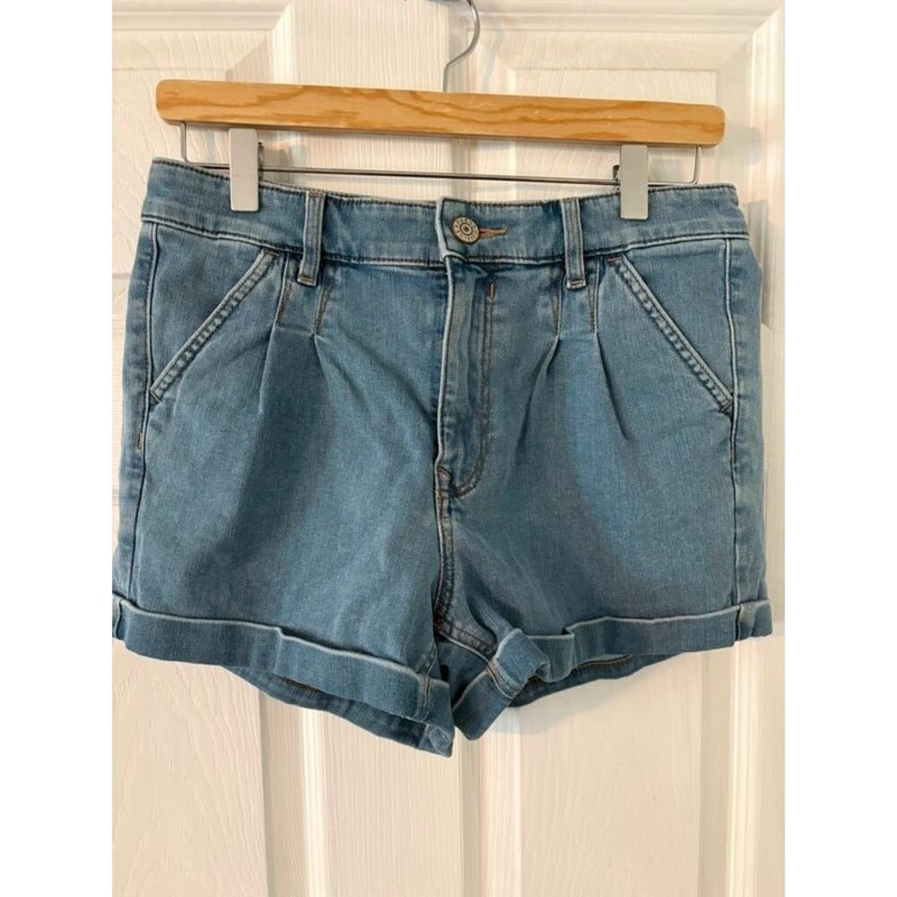 High Rise Pleated Denim Shorts Cuffed Express Size 6